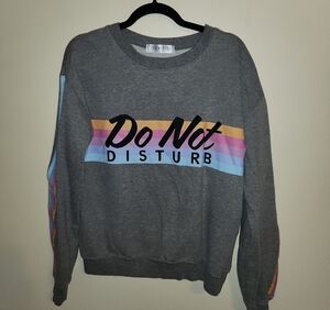 Wound Up Gray Crewneck Sweater with Colorful Stripes